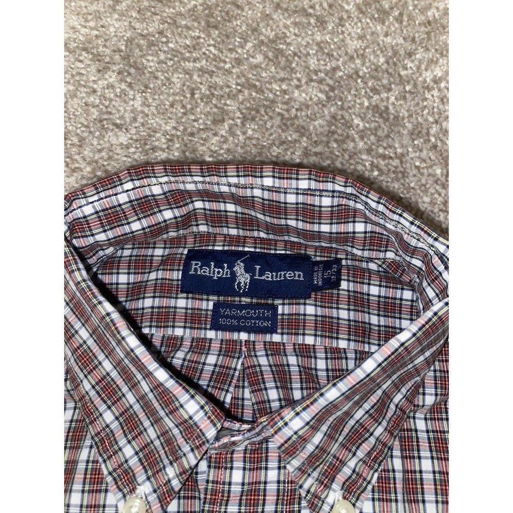 Polo Ralph Lauren Shirt Men Large Red Check Plaid Long Sleeve Blue Pony Logo - Picture 3 of 7